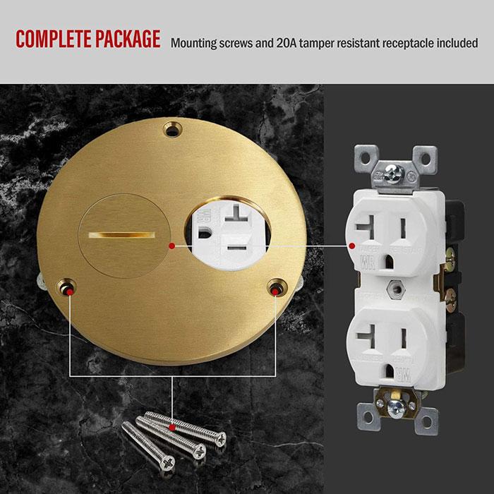 Enerlites 975501-C - 4" Dia. Flush Round Cover Plate w/20A Duplex Tamper & Weather Resistant Receptacle - Ready Wholesale Electric Supply and Lighting
