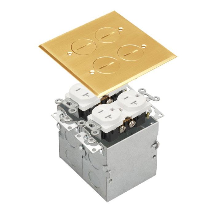 Enerlites 975510-C-D - 2-Gang Floor Box Assembly w/20A Deccora Receptacle Tamper & Weather Resistant & Datacom - Ready Wholesale Electric Supply and Lighting