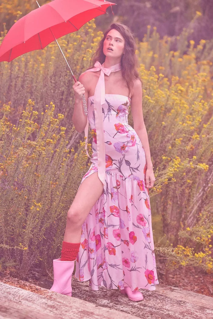 Eternal Spring Floral Satin Strapless Maxi Dress - ShopPromesa