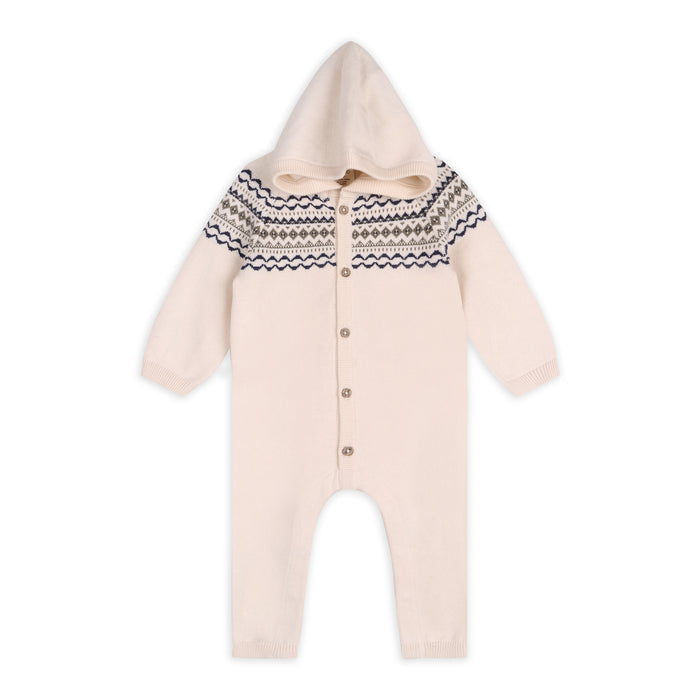 Fair Isle Jacquard Sweater Knit Baby Hooded Jumpsuit (Organic Cotton)