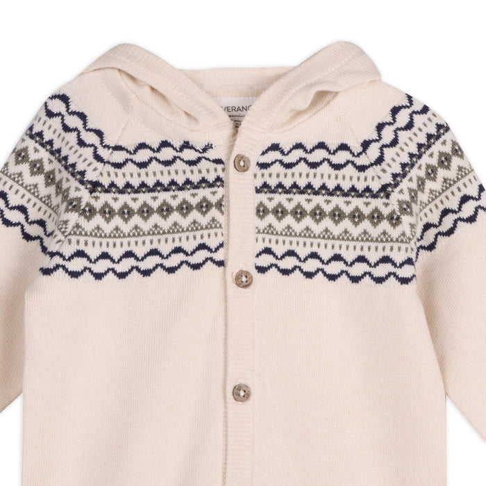 Fair Isle Jacquard Sweater Knit Baby Hooded Jumpsuit (Organic Cotton)