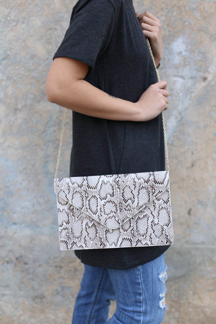 Faux Snakeskin Flat Clutch