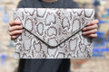 Faux Snakeskin Flat Clutch