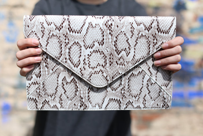 Faux Snakeskin Flat Clutch