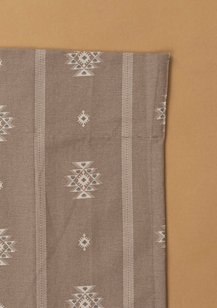Feather Brown Geometric Printed 100% Cotton Curtain For Bedroom | Room Darkening | Single Piece