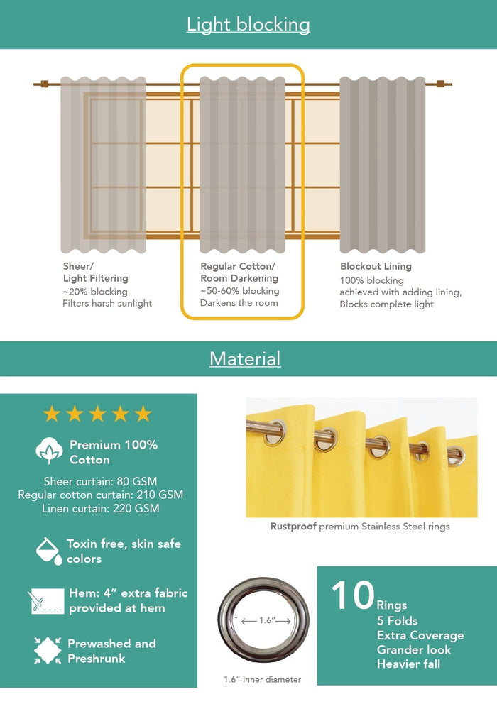 Feather Brown Geometric Printed 100% Cotton Curtain For Bedroom | Room Darkening | Single Piece