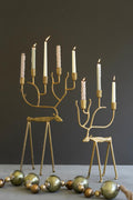 FORGED CHRISTMAS DEER TAPER CANDELABRAS - ANTIQUE GOLD SET OF TWO