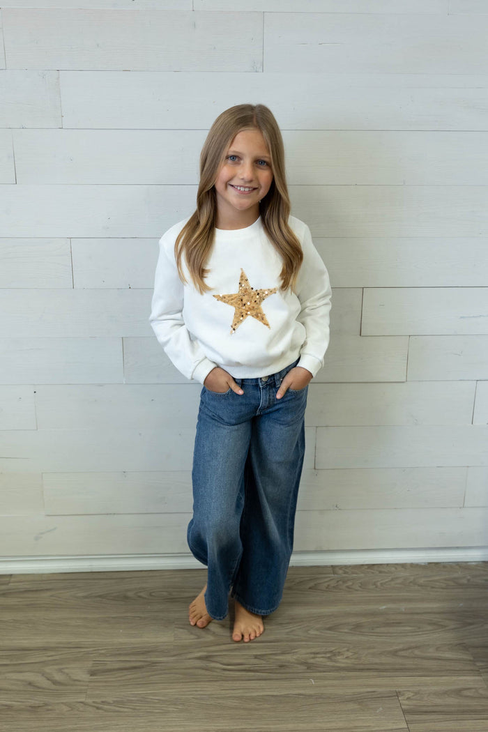 Girl's White Knitted Star Sweater
