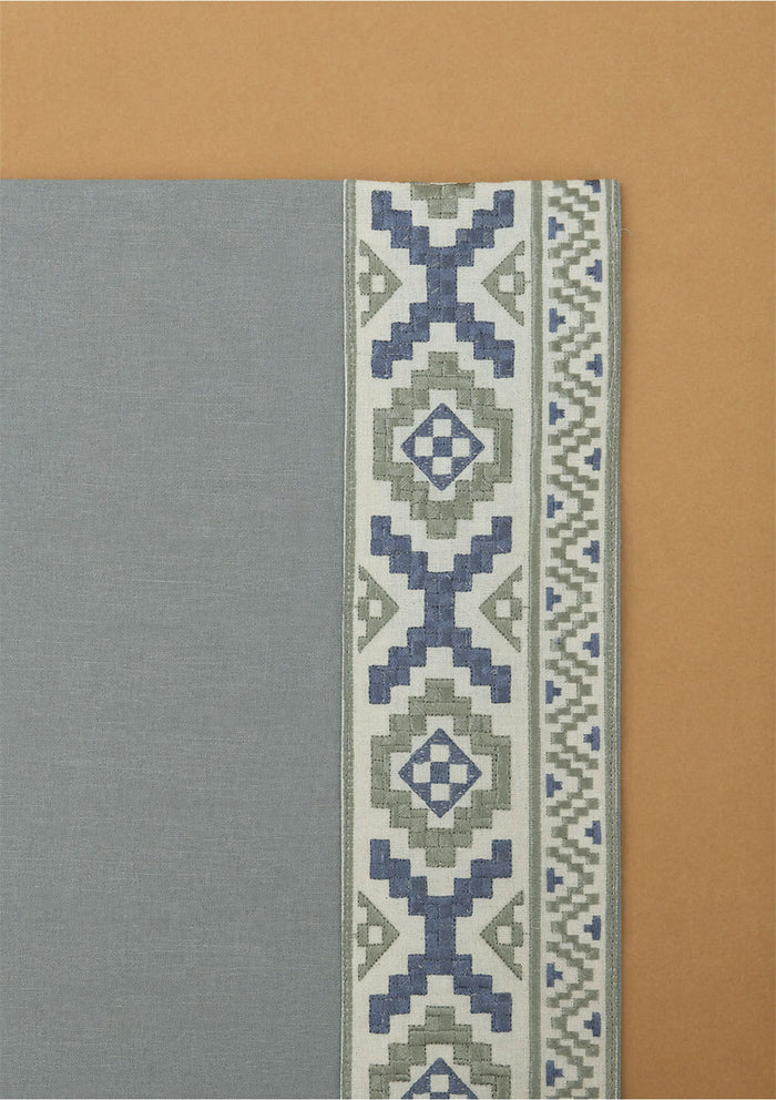 Glen Basil Green Embroidered Trim 100% Cotton Curtain For Living Room | Room Darkening | Single Piece