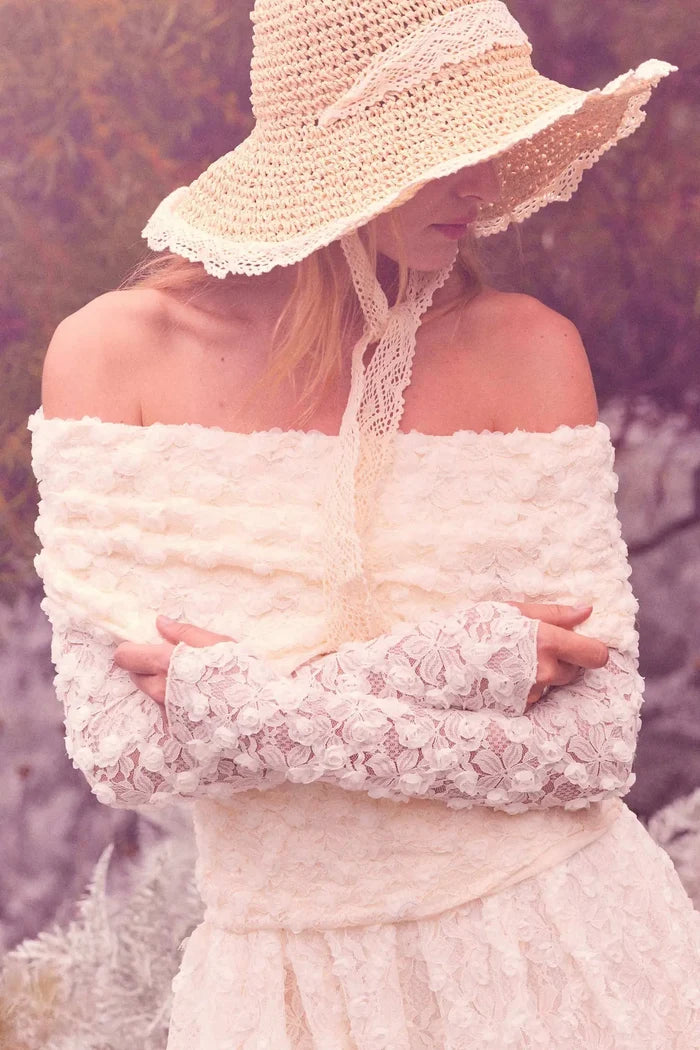 Good Graces Floral Lace Off-Shoulder Thumbhole Top - ShopPromesa