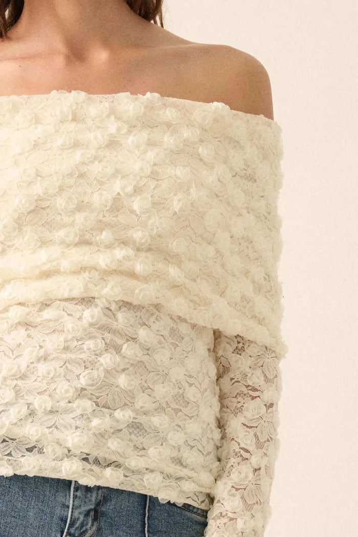 Good Graces Floral Lace Off-Shoulder Thumbhole Top - ShopPromesa