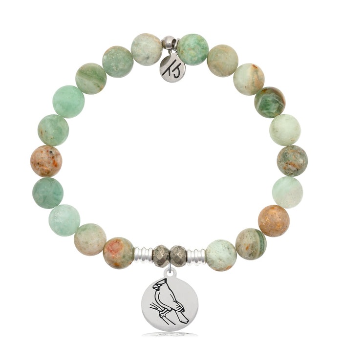 Green Quartz Stone Bracelet with Cardinal Sterling Silver Charm