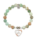 Green Quartz Stone Bracelet with Heart Sister Sterling Silver Charm