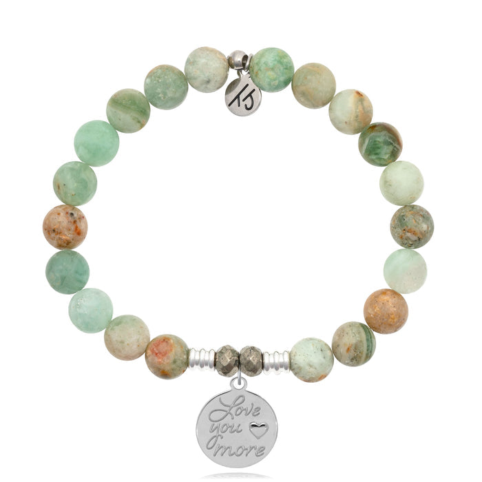 Green Quartz Stone Bracelet with Love You More Sterling Silver Charm
