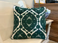 Green Velvet & Linen Embroidered Pillow w/C