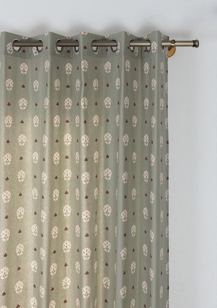 Gulnaar Green Ethnic 100% Cotton Printed Curtain For Livingroom / Bedroom | Room Darkening | Single Piece
