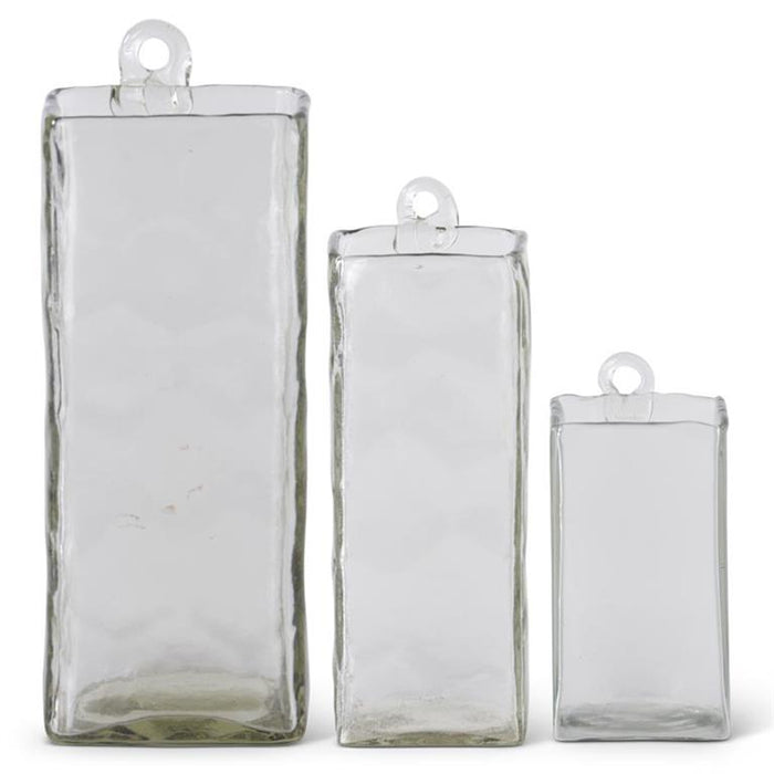 Hand-blown Square Clear Glass Hanging Vase - 1.25L