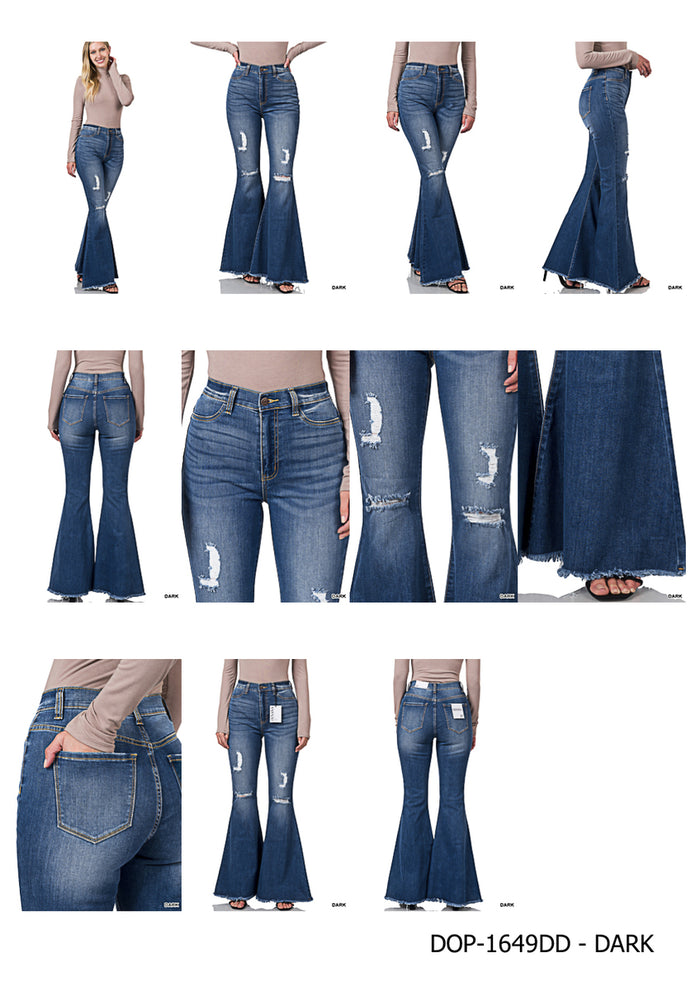 High-Rise Distressed Super Flare Raw Hem Denim
