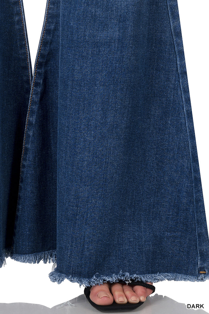 High-Rise Distressed Super Flare Raw Hem Denim