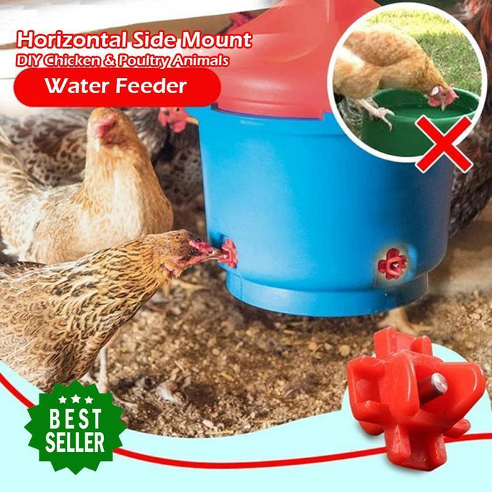 Horizontal Side Mount DIY Chicken & Poultry Animals Water Feeder