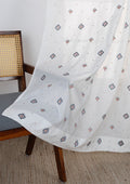 Ira Pink & Blue Ethnic 100% Cotton Sheer Embroidered Curtain For Livingroom / Bedroom | Light Filtering | Single Piece