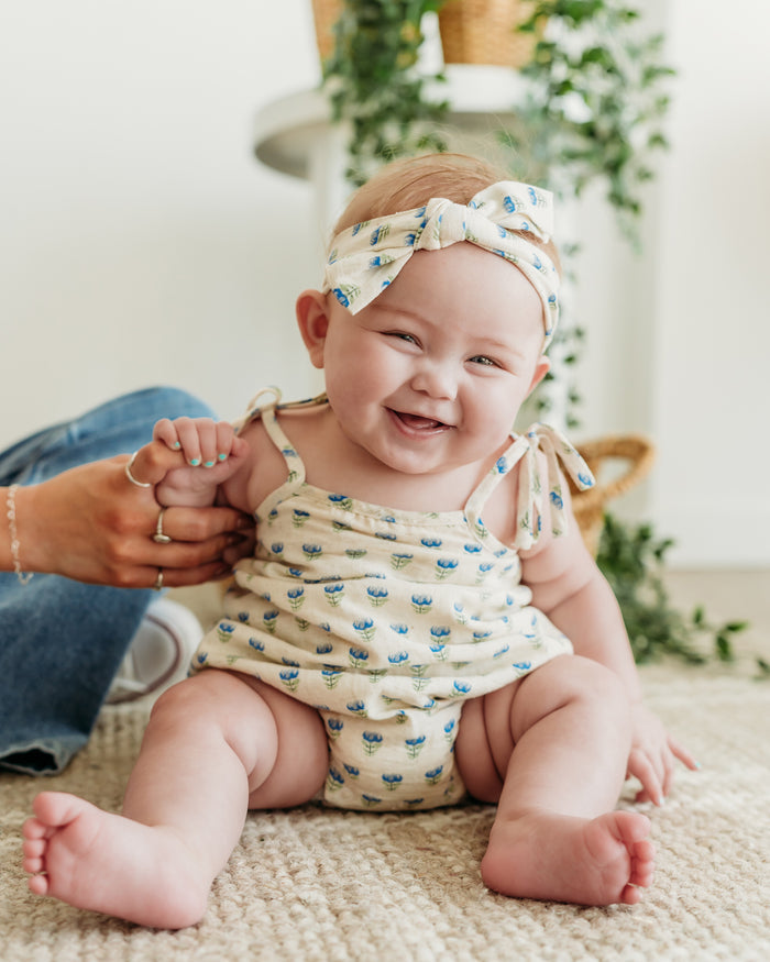 Jaipur Linen Blend Bubble Baby Romper + Headband (Linen Blend)
