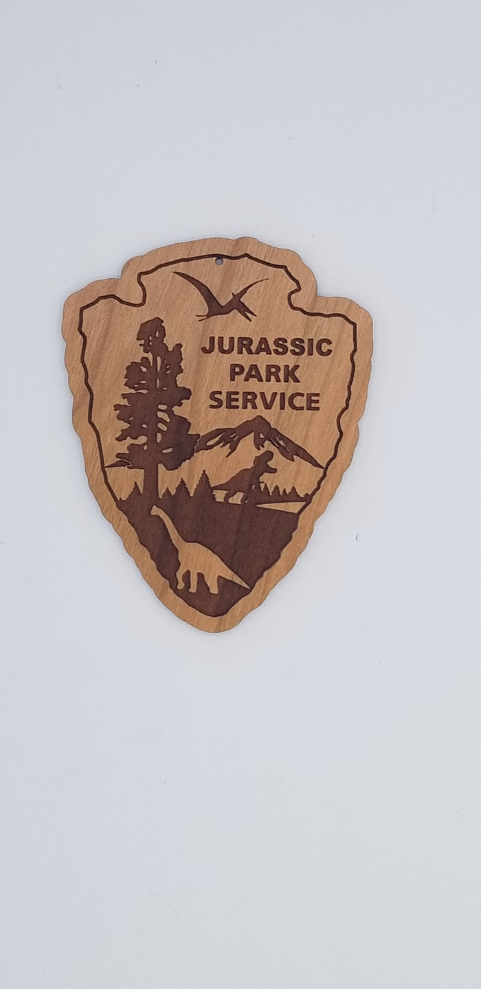 Jurassic park service cherry hardwood ornament