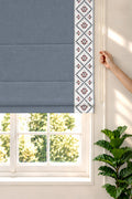 Ketaki Mist Blue & Pink Geometric 100% Cotton Embroidered Blind For Livingroom / Bedroom | Room Darkening
