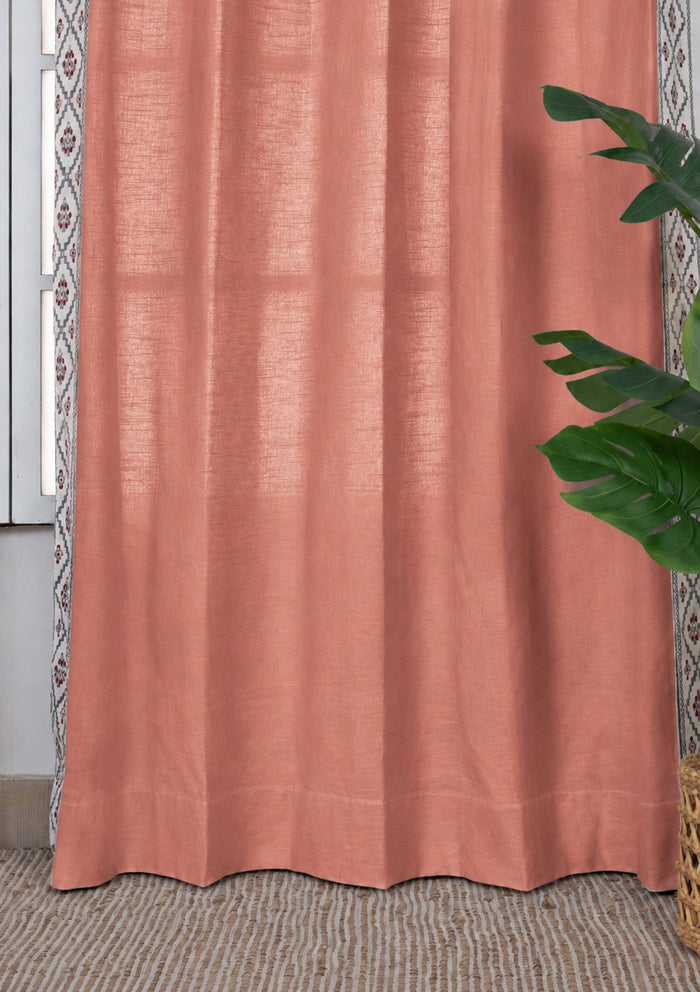 Ketaki Rust Blue & Pink Geometric 100% Cotton Embroidered Curtain For Livingroom / Bedroom | Room Darkening | Single Piece