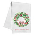 Kitchen Towel-Merry Christmas Holly Wreath