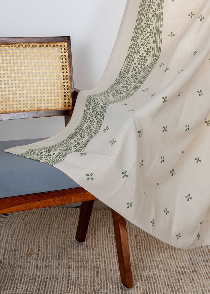 Kolam Pepper Green Minimal 100% Cotton Printed Curtain For Livingroom / Bedroom | Light Reduction | Single Piece