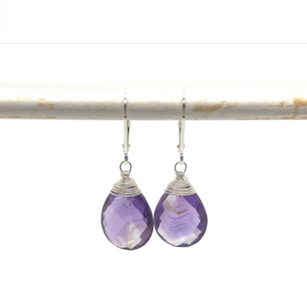Large Faceted Amethyst Earrings - SS