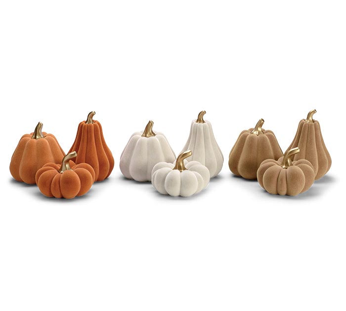 Large Sizes - Short, Round - Flocked Harvest Pumpkins
