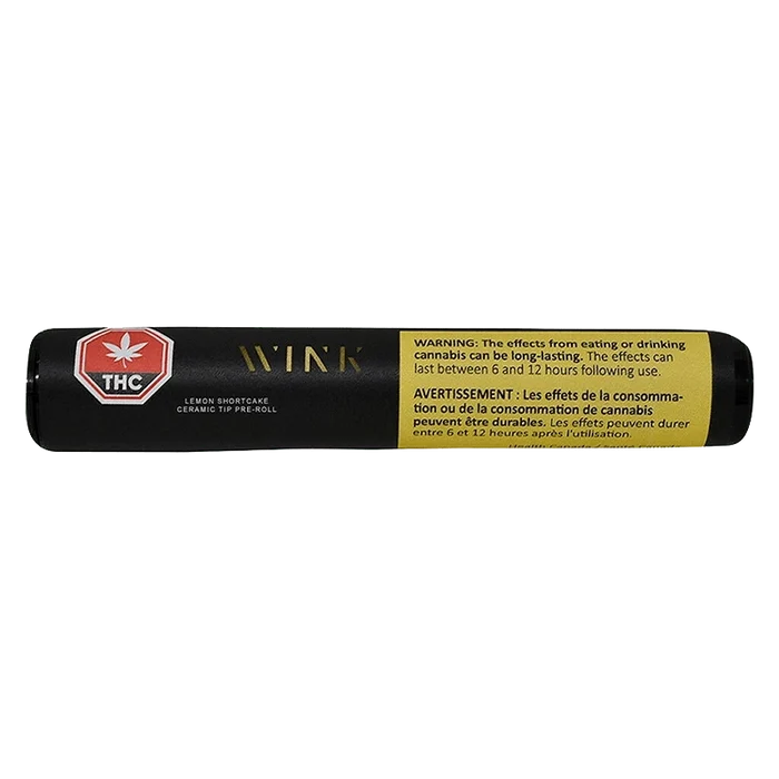 Front view of the Lemon Shortcake Ceramic Tip Pre Rolled 1 x 1 g with a white label and a black background.