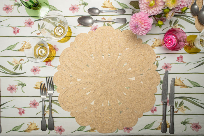 'Lena' Handwoven Flower Placemat Straw Effect, 40cm