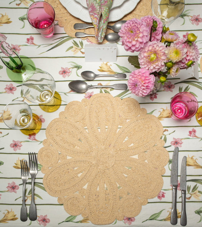 'Lena' Handwoven Flower Placemat Straw Effect, 40cm