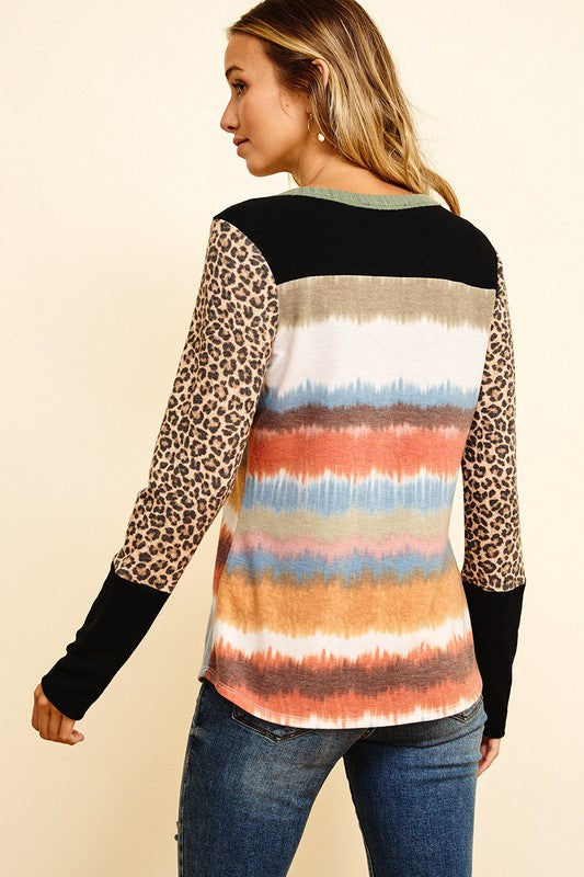 Leopard Contrast Sleeve Top