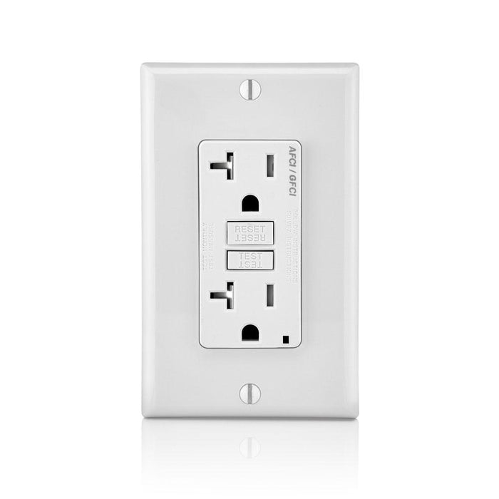 Leviton AGTR2 - Roll over for zoom CHOOSE A COLOR 20 Amp, 125 Volt Dual Function AFCI/GFCI Receptacle, 20 Amp Feed-Through, Tamper-Resistant - Ready Wholesale Electric Supply and Lighting