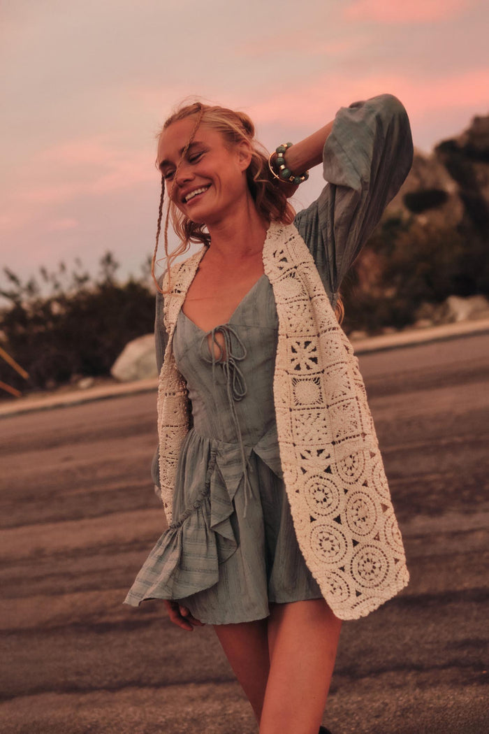 Life Is Sweet Striped Ruffle Tie-Front Romper - ShopPromesa