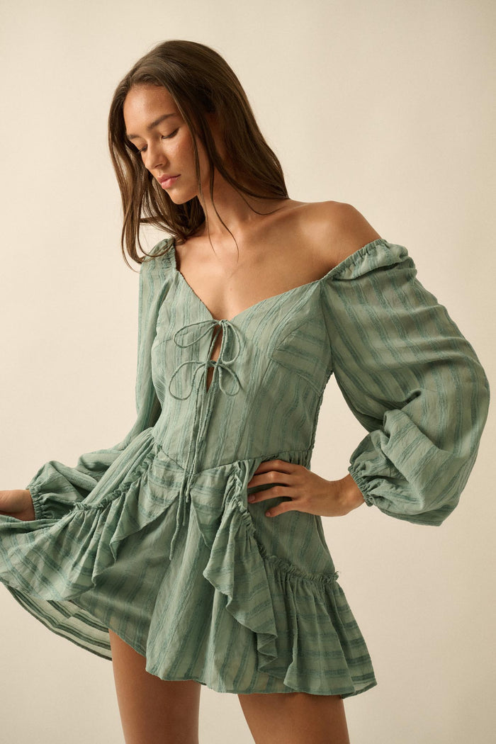 Life Is Sweet Striped Ruffle Tie-Front Romper - ShopPromesa