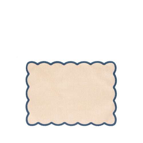 'Lola' Placemat with Scalloped Edge in Blue, 35 x 50cm