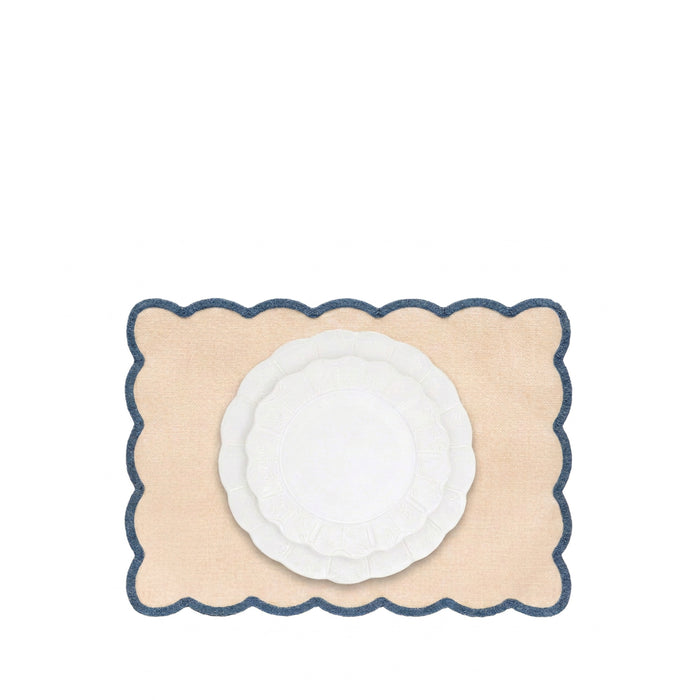 'Lola' Placemat with Scalloped Edge in Blue, 35 x 50cm