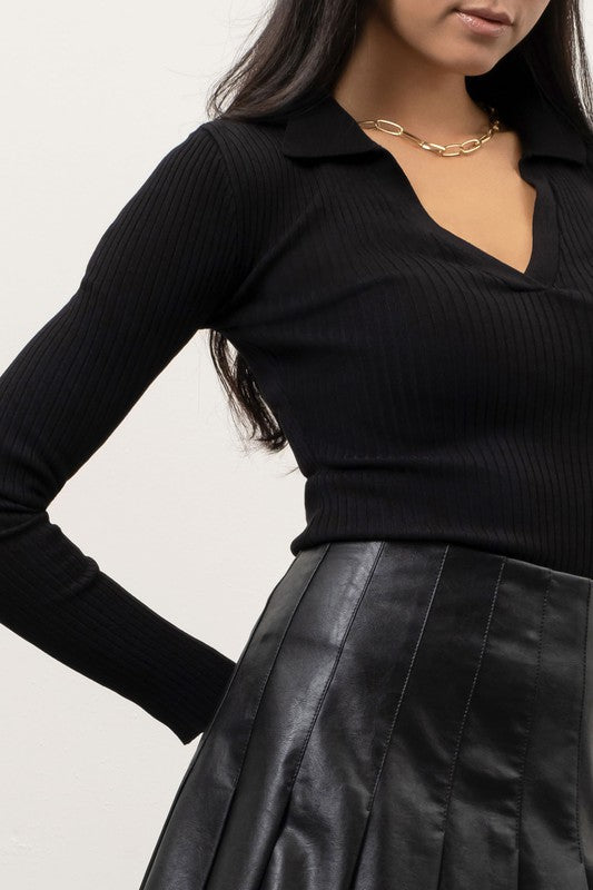 Long Sleeve Ribbed Collared Shirt
