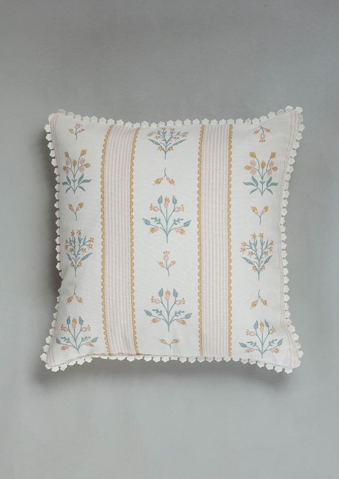 Lumi Pink Floral Printed 100% Cotton Cushion Cover For Sofa