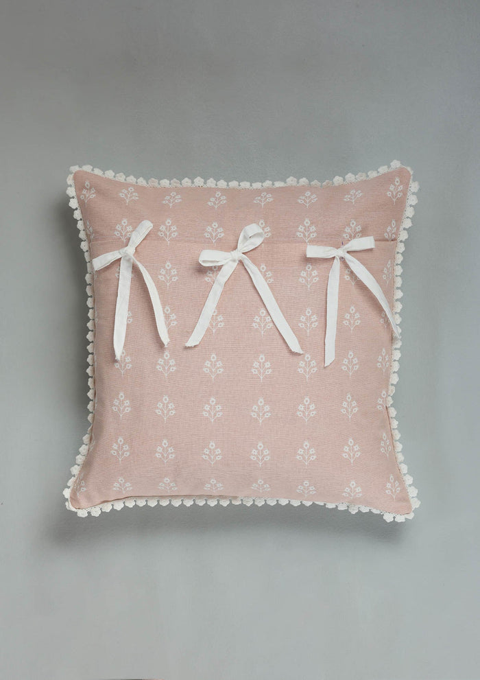 Lumi Pink Floral Printed 100% Cotton Cushion Cover For Sofa