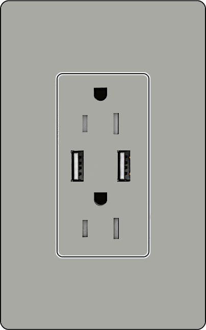 Lutron CAR-15-UBTR Designer Style (Gloss) 15A Dual USB Port, Tamper Resistant Receptacle - Ready Wholesale Electric Supply and Lighting