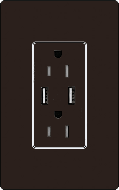 Lutron CAR-15-UBTR Designer Style (Gloss) 15A Dual USB Port, Tamper Resistant Receptacle - Ready Wholesale Electric Supply and Lighting
