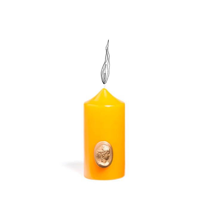 'Madame de Pompadour' Cameo Pillar Candle in Mimosa by Trudon, 15cm