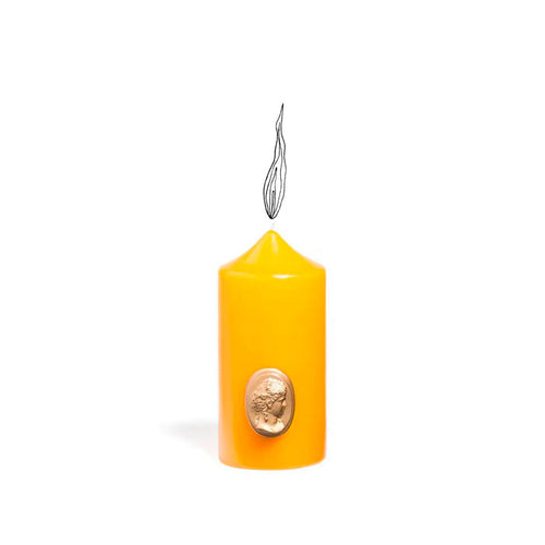 'Madame de Pompadour' Cameo Pillar Candle in Mimosa by Trudon, 15cm