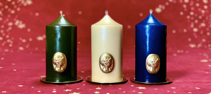 'Madame de Pompadour' Cameo Pillar Candle in Mimosa by Trudon, 15cm